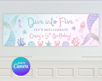 Dive Into Five バースデーバナーテンプレート | Canvaで編集可能 | 2フィート x 6フィート | デジタルダウンロードのみ
