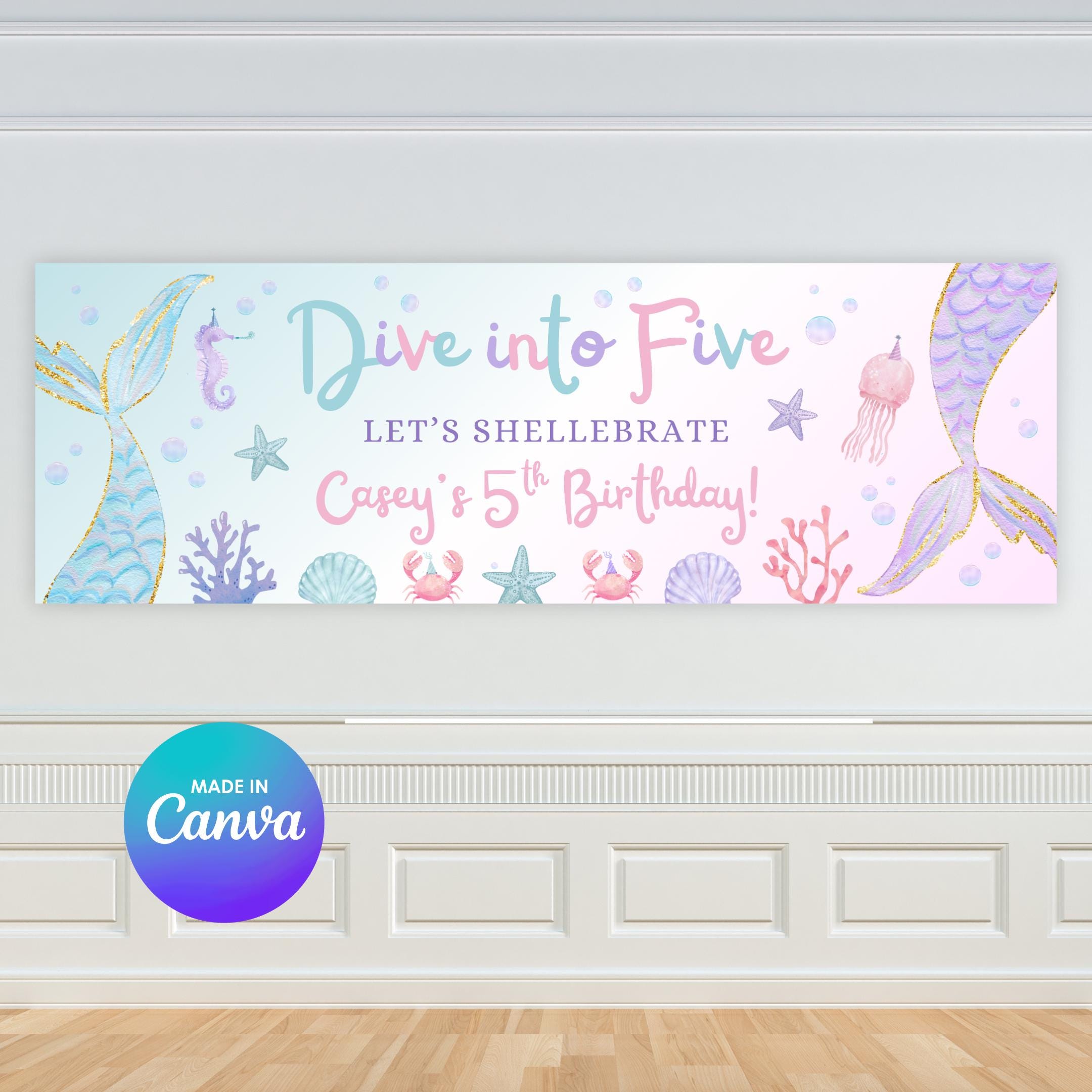 Dive Into Five Birthday Banner Template | Editable in Canva | 2ft X 6ft ...