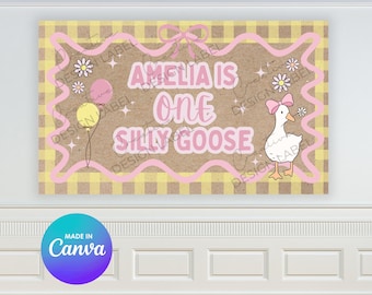 Silly Goose 1st Birthday Banner Template | Editable Canva Design (Digital Download)