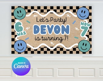 Plantilla de pancarta de cumpleaños número 6/7/ Letrero de Canva (Descarga digital)