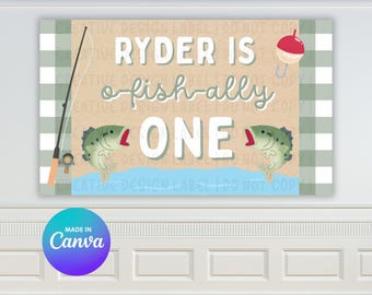 Ofishally ONE O-fish-ally 1 Birthday Banner Template | DIY Canva Sign (Digital Download)
