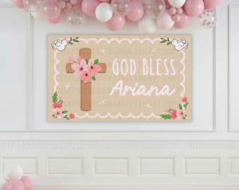 God Bless Baptism Banner Mockup | DIY Canva Template (Digital Download)