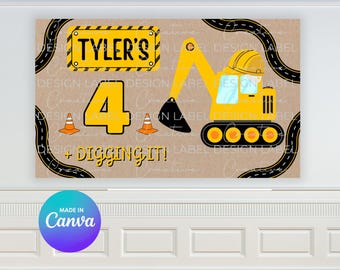 建設現場の誕生日バナー | DIYペイントサインモックアップ編集可能なCanvaテンプレート（デジタルダウンロード）