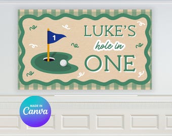 ホールインワン 1歳の誕生日バナーテンプレート | DIY Canvaサイン（デジタルダウンロード）