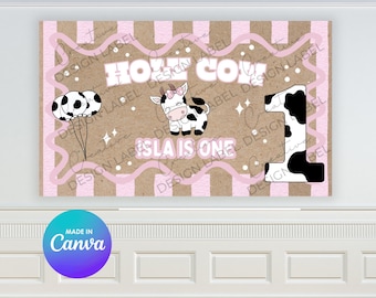 Holy Cow バースデーバナー | 1歳の誕生日パーティー用サイン（デジタルダウンロード）