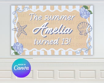 The Summer Name Turned Age Banner Template | DIY Canva Sign (Digital Download)