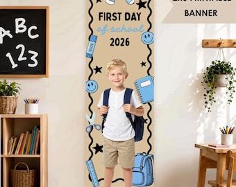 Banner imprimible para el primer día de clases / Plantilla de Canva de 2 x 6 pies (descarga digital)