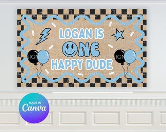 ハッピーデュードバースデーバナーテンプレート | DIY Canvaサイン（デジタルダウンロード）