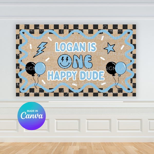 One Happy Dude Birthday Banner Template | DIY Canva Sign (Digital Download)