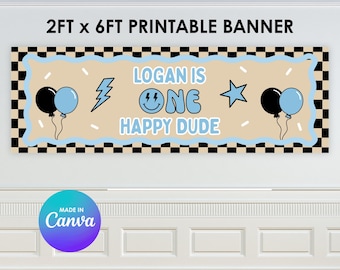 「One Happy Dude」プリントバナー｜Canvaテンプレート（デジタルダウンロード）