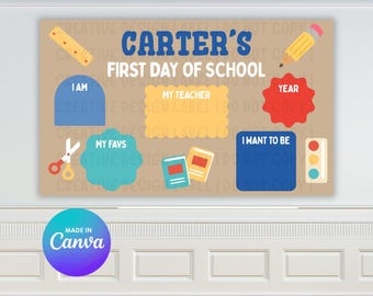 Pancarta personalizada para el primer día de clases / Plantilla de lienzo pintada a mano (descarga digital)