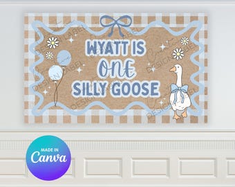 Silly Goose 1st Birthday Banner Template | DIY Painted Sign (Digital Download)