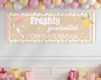 卒業おめでとう！印刷可能なバナー｜レモン柄の卒業式デコレーション｜Canvaテンプレート（デジタルダウンロード）