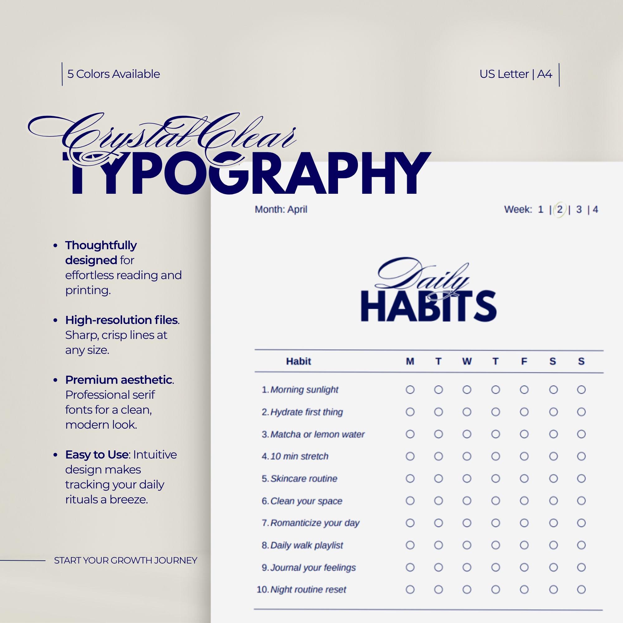 Minimalist Daily Habit Tracker Printable Wellness Journal Digital ...
