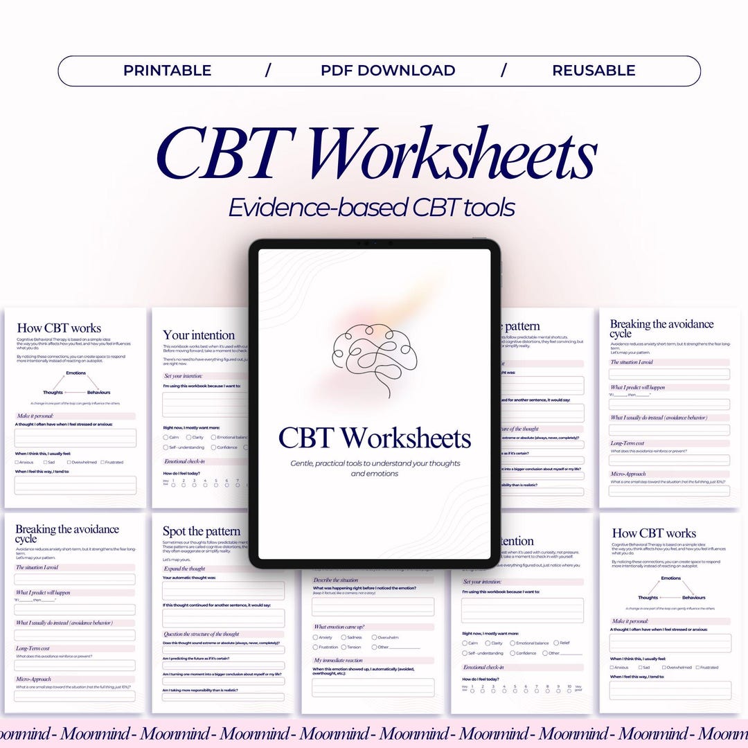 CBT Worksheets for Anxiety and Overthinking Printable PDF Cognitive ...