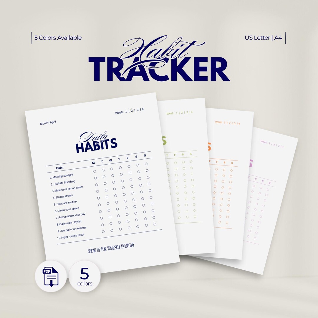 Minimalist Daily Habit Tracker Printable Wellness Journal Digital ...