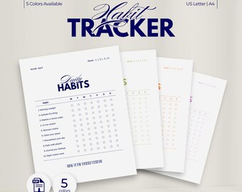 Minimalist Daily Habit Tracker Printable Wellness Journal Digital Planner Routine Checklist Letter A4 PDF