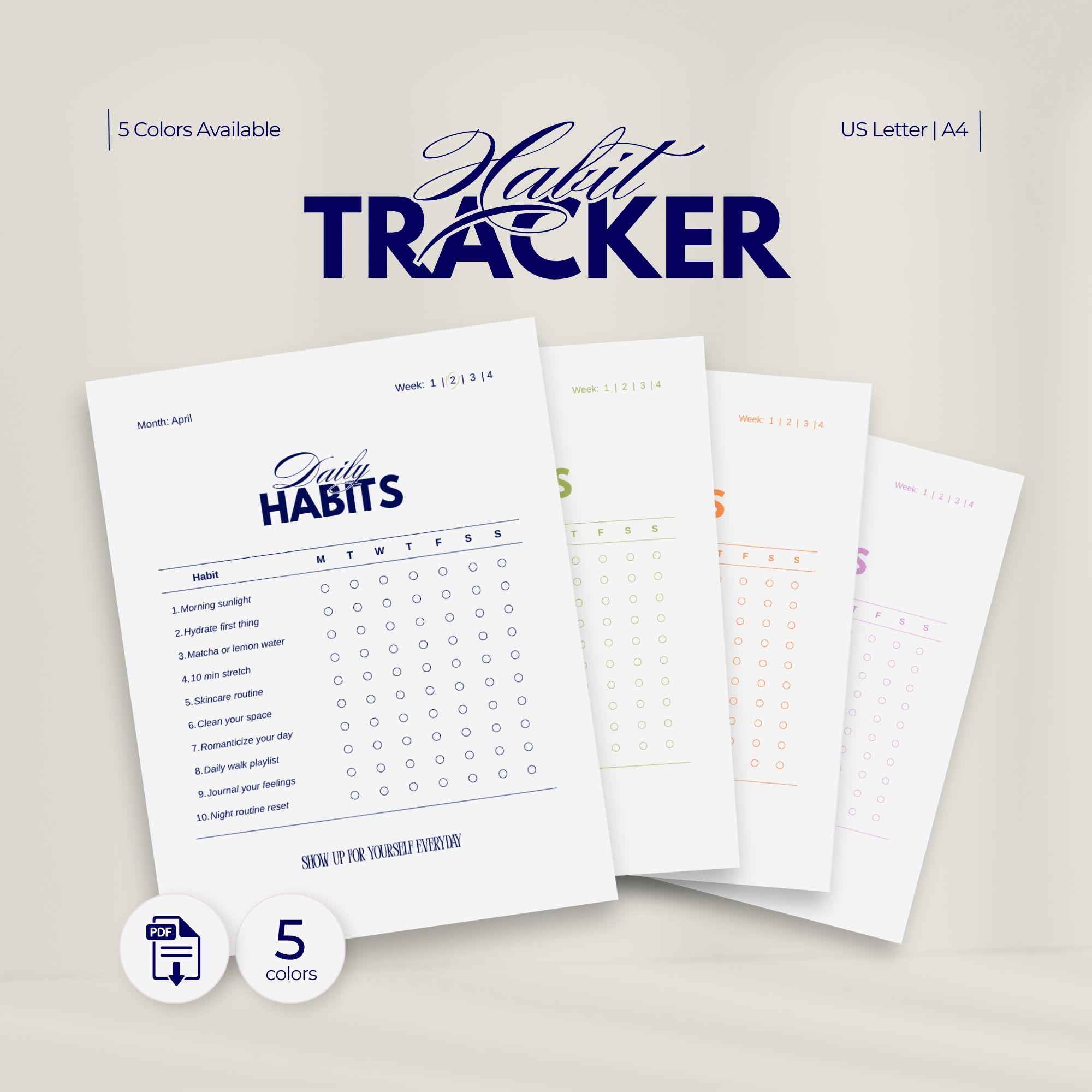 Minimalist Daily Habit Tracker Printable Wellness Journal Digital ...