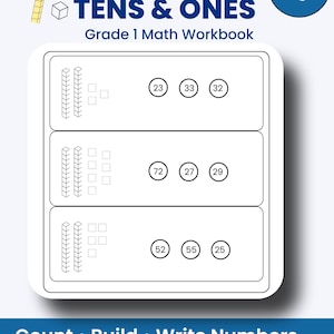 Grade 1 Place Value Workbook | Tens and Ones, Base Ten Blocks (PDF Pattern)