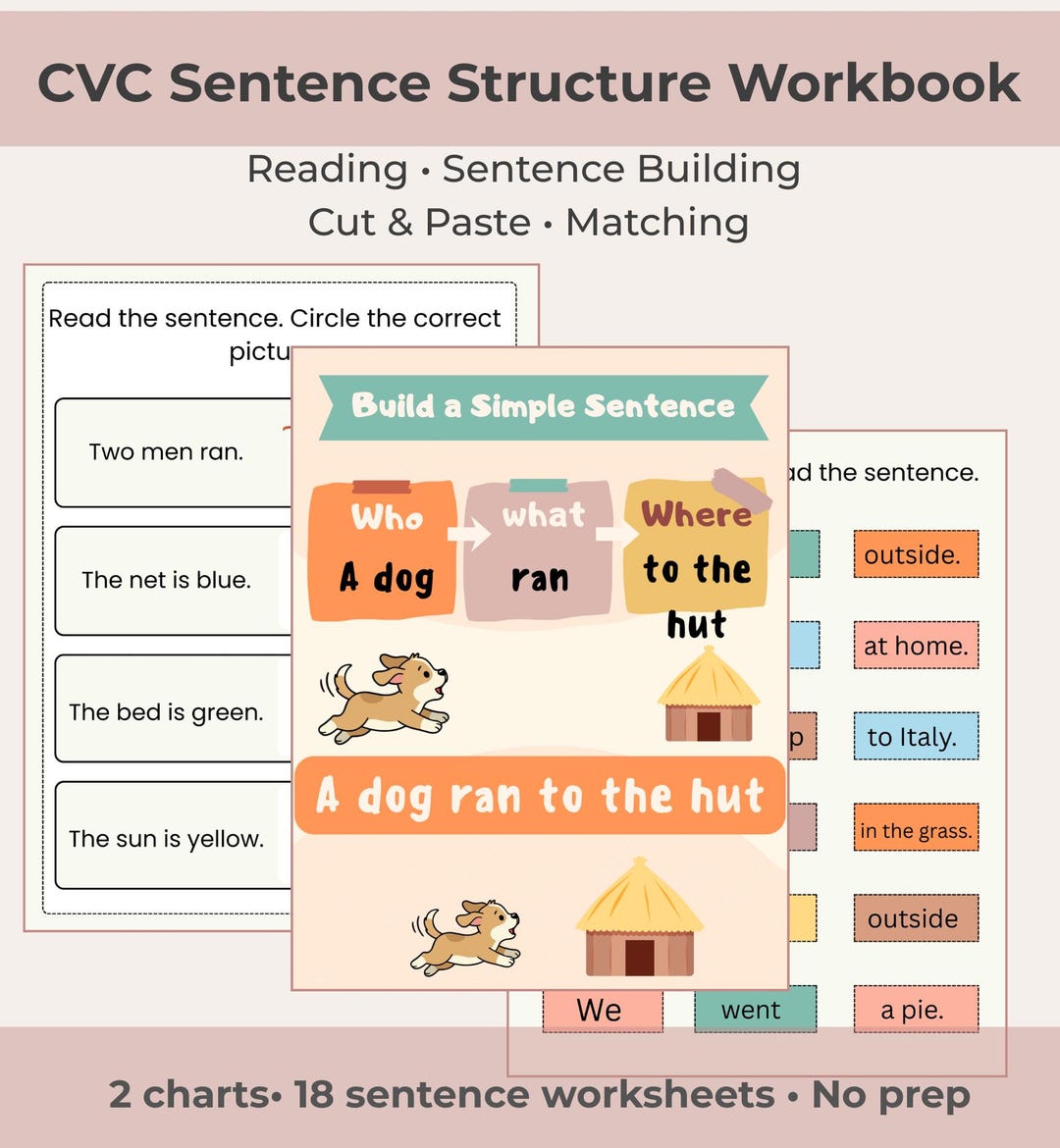Sentence Building Sheet CVC Sentence Building Worksheets | Read Build Write Simple Sentences ...