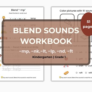 phonic Blends Reading Worksheets| mp, nk, st, nd, lp , ft words| Kindergarten Phonics, Read Trace Write Activities (Digital Download)