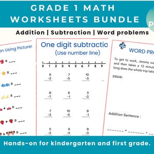 Klasse 1 Mathe-Arbeitsblätter: Addieren, Subtrahieren, Textaufgaben (PDF-Arbeitsheft)