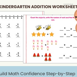 Addition practice visual to 2 digit addition  | KIndergarten to grade 2