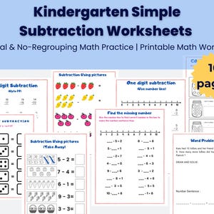 Kindergarten Simple Subtraction Worksheets | Visual & No-Regrouping Math Practice | Printable Math Workbook