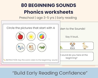 Beginning sound phonics worksheets for Kindergarten and preschool | identify , match the words to sounds