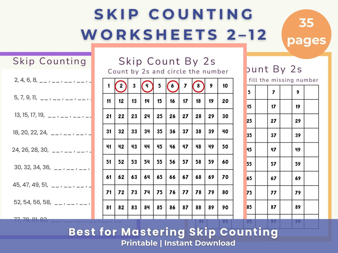 Skip Counting Worksheets 2-12 – Kindergarten Grade 1 Math (printable ...