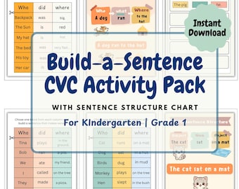 CVC Sentence Building Activity | Kindergarten Phonics Worksheets (Printable PDF)