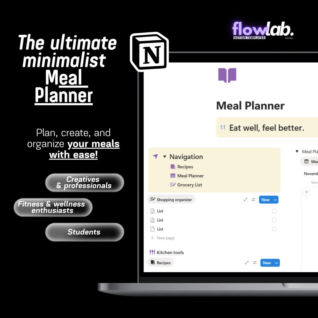 Meal Planner | Notion Template for Meal Planning, Recipes, Grocery List ...