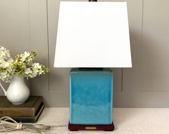Ralph Lauren turquoise lamp small blue table lamp mid century style lighting decor