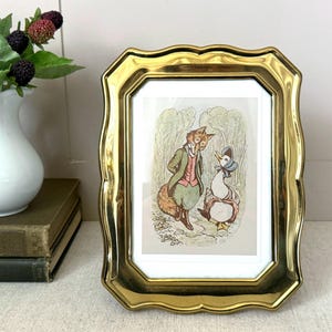 Vintage Storybook Fox and Duck Illustration in a Decorative Brass 5x7 Frame