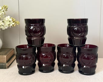 Vintage Wheaton ruby red tumblers set of six glass cups mid century drinkware