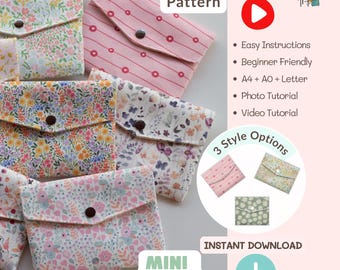 Beginner Coin Purse Sewing Pattern, Passport Cover, Cash Envelope Wallet, Video Tutorial