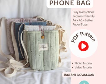 Patrón de costura para bolso bandolera acolchado para teléfono móvil, bolso de mano para principiantes (descarga en PDF)