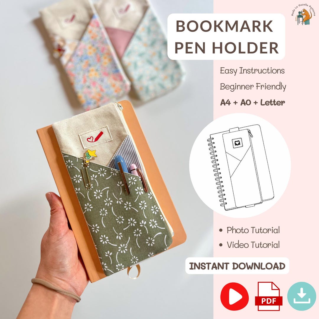 Elastic Book Band Pen Holder PDF Sewing Pattern, Journal Pencil Pouch ...