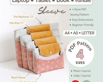 Patrón para funda de libro para principiantes, 4 tamaños, funda para Kindle, Biblia, iPad, MacBook (PDF)