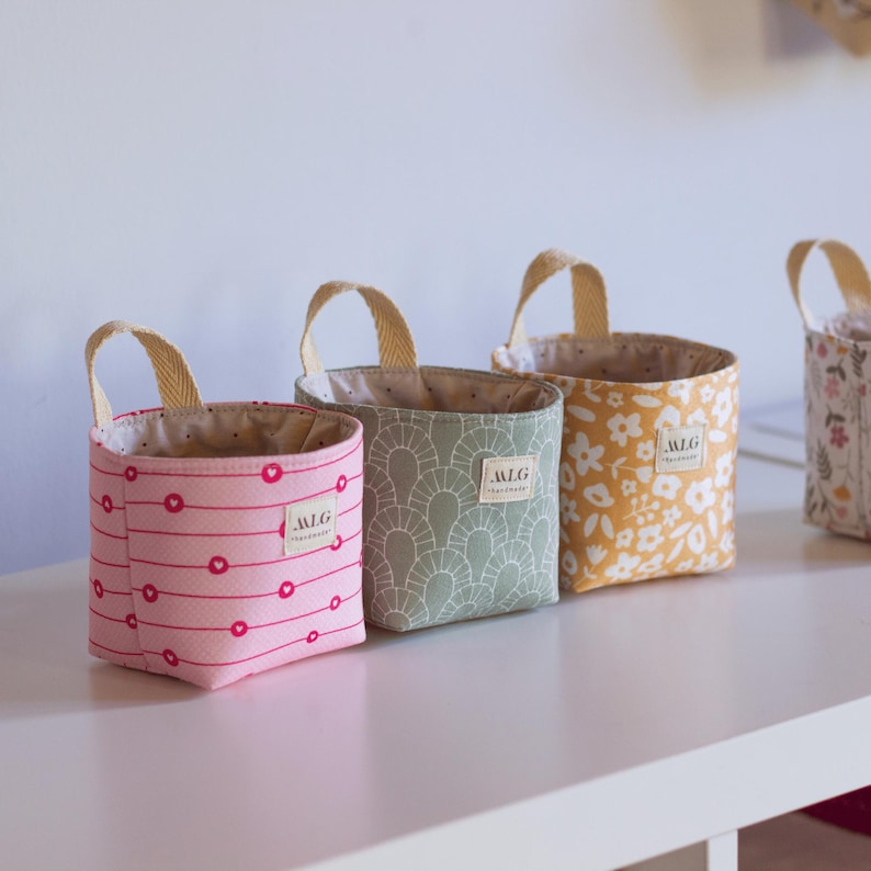 Mini storage basket sewing pattern compatible with Skadis pegboard system