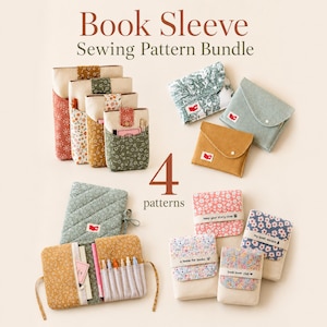Book Sleeve Sewing Pattern Bundle, 4 PDF Patterns, Kindle Sleeve Video Tutorial