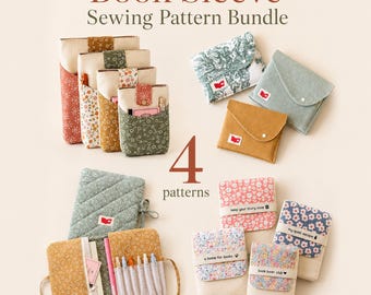 Book Sleeve Sewing Pattern Bundle, 4 PDF Patterns, Kindle Sleeve Video Tutorial
