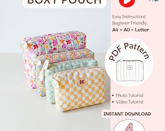 Makeup Bag Sewing Pattern PDF, Quilted Cosmetic Pouch, Beginner Friendly, 4 Sizes