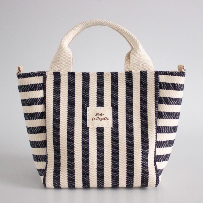 Handmade shoulder bag pattern with long strap and mini tote bag shape