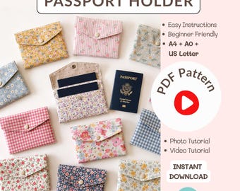 Beginner Passport Holder Sewing Pattern, 2 Pockets Card Wallet PDF, Video Tutorial