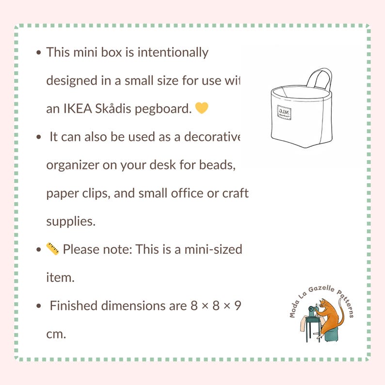 Storage basket sewing pattern used as a Skadis pegboard hanging organizer