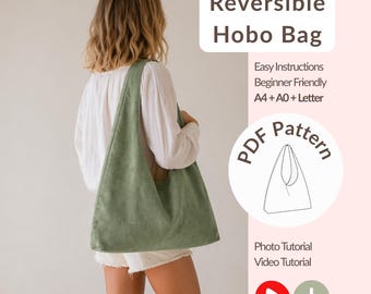 Reversible Hobo Bag Sewing Pattern, Beginner Friendly Tote Bag PDF, Video Tutorial