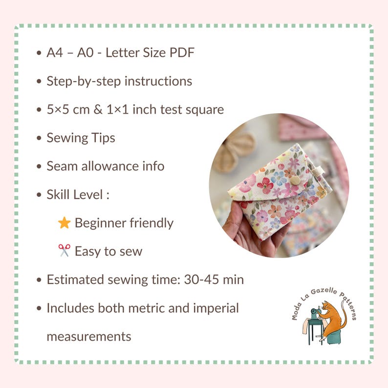 Compact fabric card holder pattern designed for quick 30–45 minute sewing.