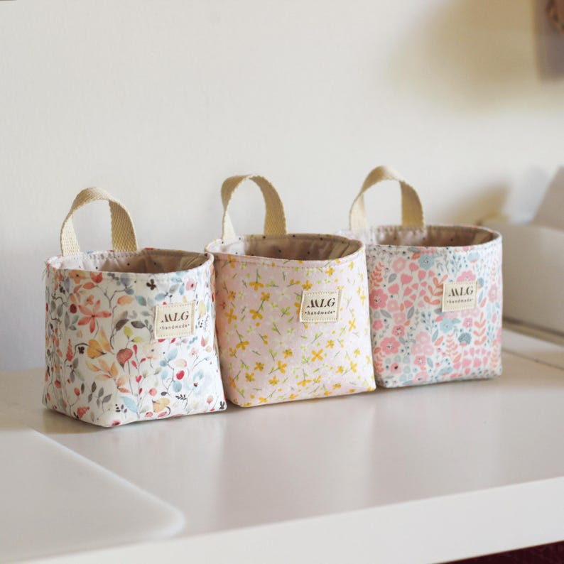 Sewing pattern for small basket organizer compatible with Skadis pegboard