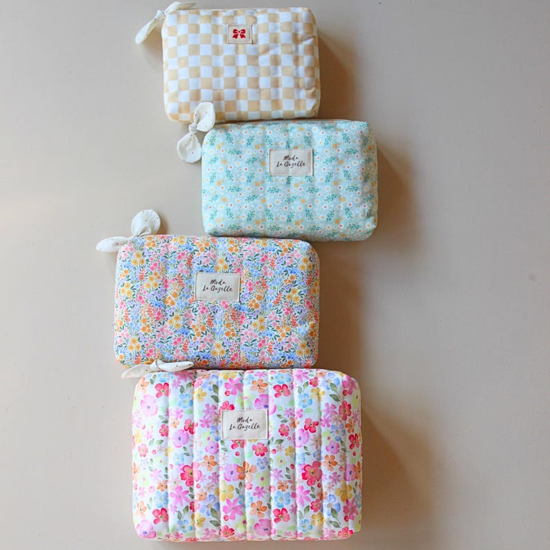 Handmade pouch sewing project using quilted fabric technique